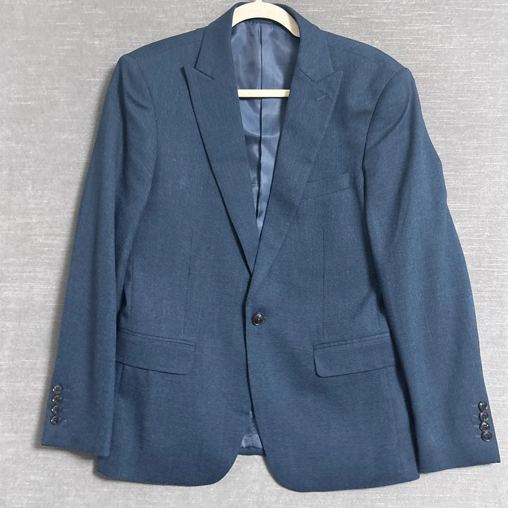Tazzio Suit 38S 32W Skinny Fit Slim Blue Classic Bespoke Blaser Pants
